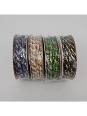 Lot of 4 Vintage Petite Metallic Cord Trim 6 ft ea Blue White Forest Green Gold